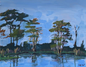 Fountainebleau Cypresses, 11" x 14", acrylic on canvas