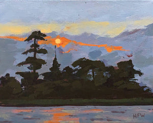 Sunset by the Lighthouse, 8" x 10", acrylic on canvas