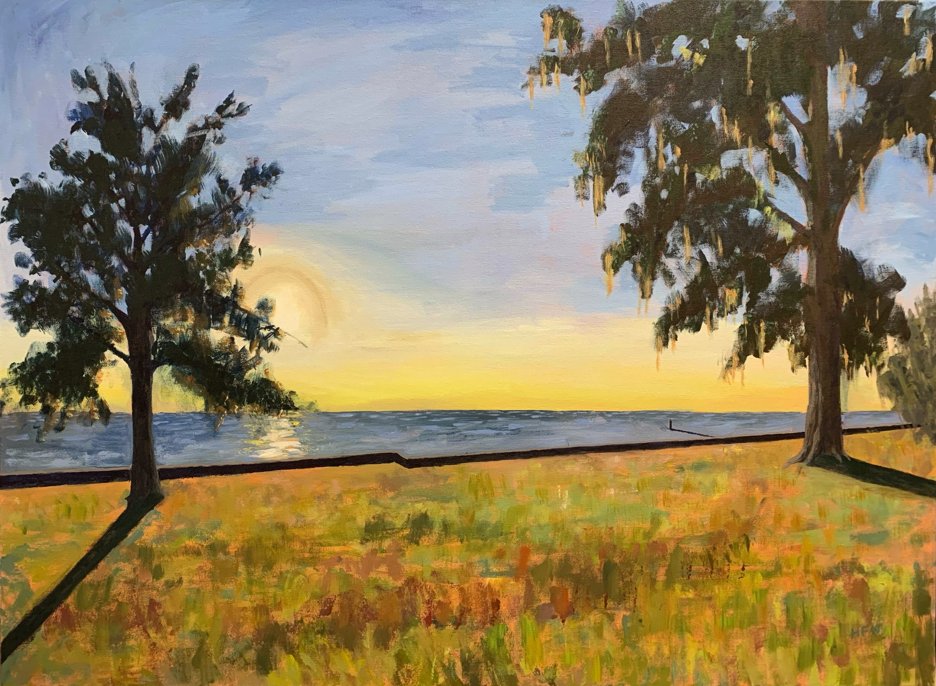 Lakefront Sunset Radiance 3 x 4 Acrylic on canvas