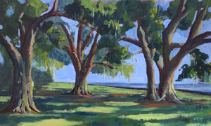 Lakefront Afternoon, 18" x 30", acrylic on cradled panel