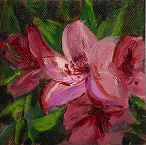 Azaleas in Bloom, 5" x 5", acrylic on canvas