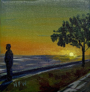 Lakefront Sunset, 4" x 4", acrylic on cannvas