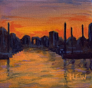 MYH Sunset, 4" x 4", acrylic on canvas