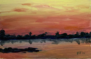 Pine Island Sunset, 4 3/8" x 6 3/4" acrylic on archival mat board