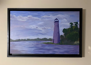 Madisonville Lighthouse - Evening, 15" x 24", acrylic on cradled board