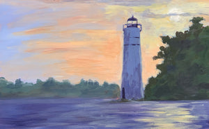 Madisonville Lighthouse - Sunset, 15" x 24", acrylic on panel