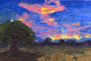 Fiery Sunset, 4 3/8" x 6 3/4",acrylic on archival mat board