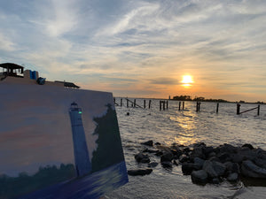 Madisonville Lighthouse - Sunset, 15" x 24", acrylic on panel